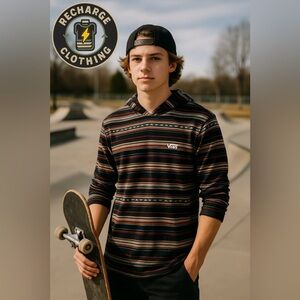 Vans Striped Hooded Long Sleeve Shirt